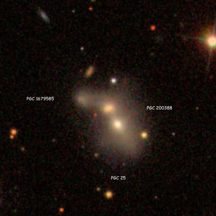 SDSS image of PGC 25, 200388 and 1679585, collectively also known as Arp 249