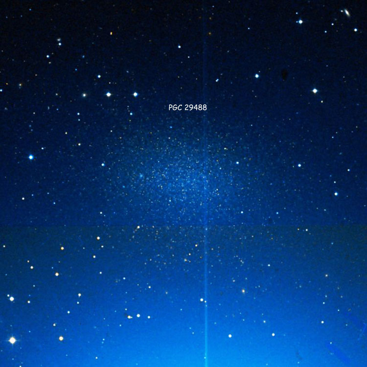 DSS image of region near dwarf elliptical galaxy PGC 29488, also known as Leo I