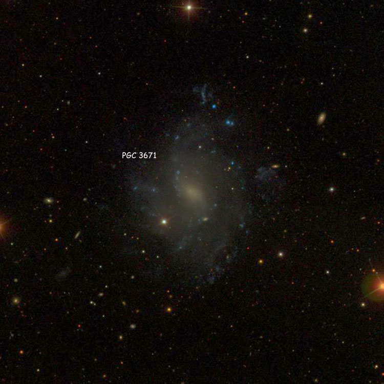 SDSS image of region near spiral galaxy PGC 3671, sometimes called NGC 337A