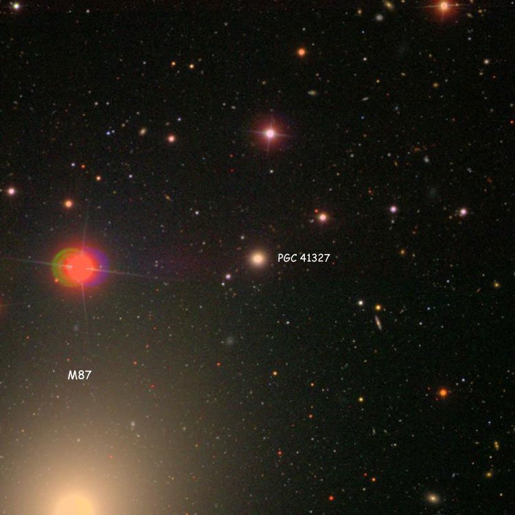 SDSS image of region near elliptical galaxy PGC 41327, also known as NGC 4486B; also shown is part of NGC 4486, also known as M87