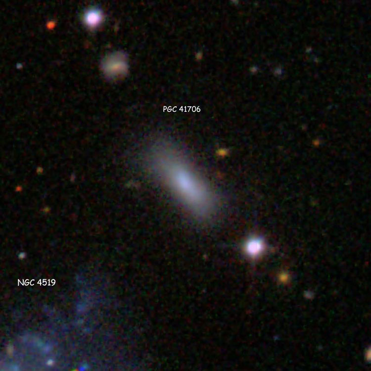 SDSS image of spiral galaxy PGC 41706, which is also known as NGC 4519A; also shown is part of spiral galaxy NGC 4519