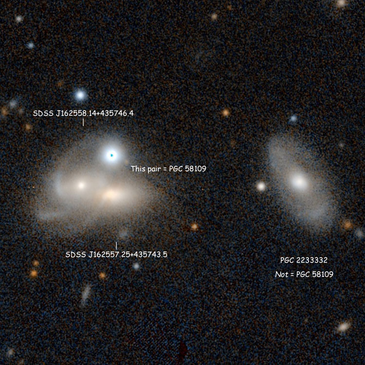 PanSTARRS image of the single spiral galaxy incorrectly designated PGC 58109 by HST and SIMBAD, and the pair of galaxies correctly designated as PGC 58109 by HyperLEDA and NED