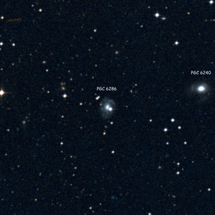 DSS image of region near spiral galaxy PGC 6286, also showing PGC 6240