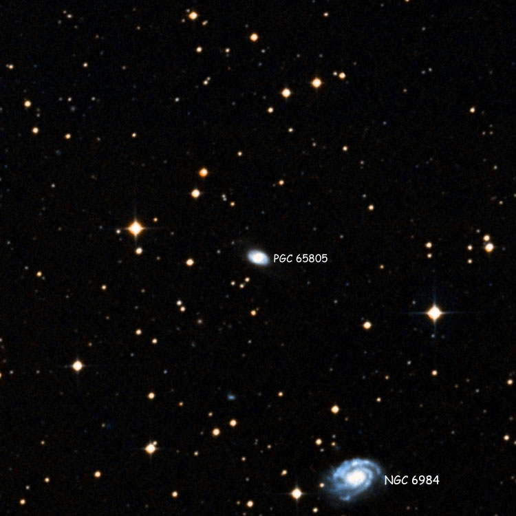 DSS image of region near lenticular galaxy PGC 65805, an interacting companion of NGC 6984, also showing NGC 6984