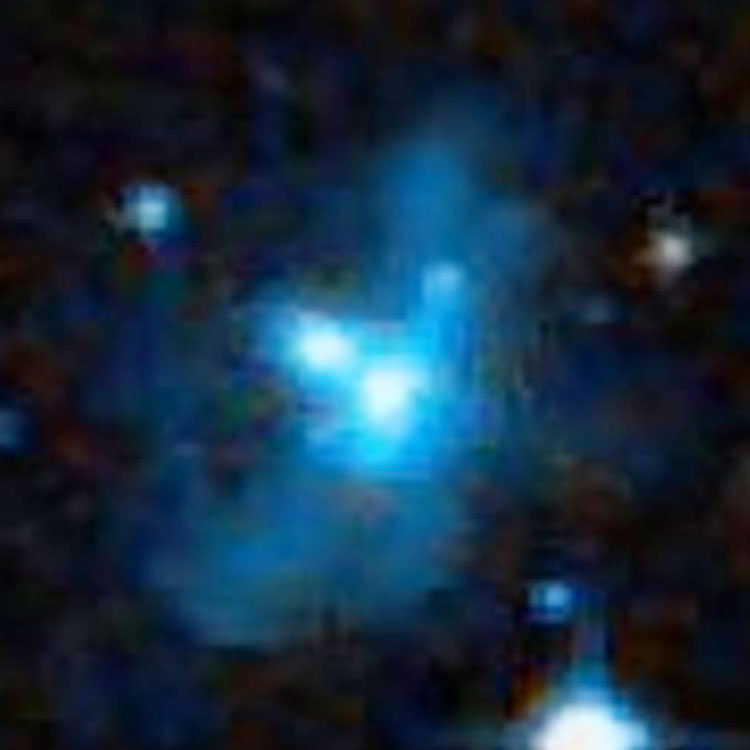 DSS image of Arp-Madore 2115-273 (= PGC 66528 + PGC 66529) and the material scattered by the interacting galaxies