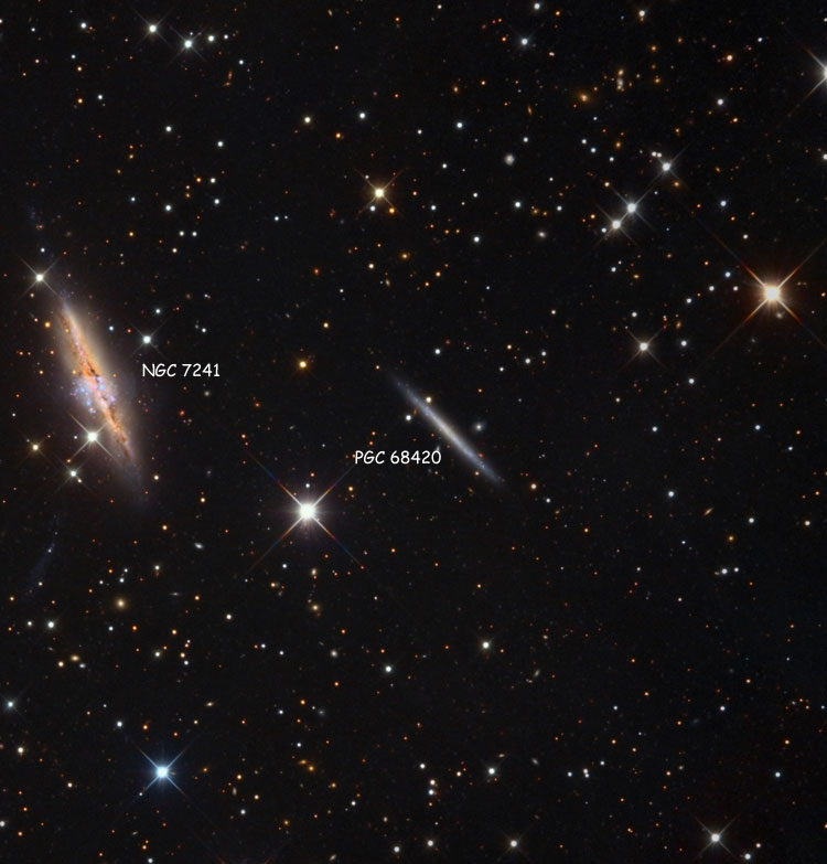 Mount Lemmon SkyCenter image of region near superthin spiral galaxy PGC 68420, also showing NGC 7241