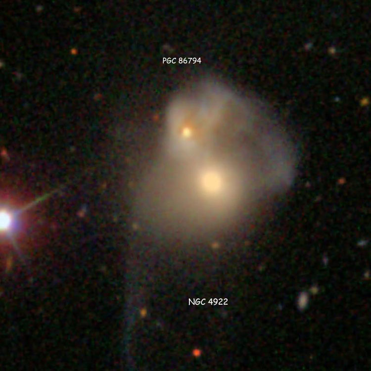 SDSS image of spiral galaxies PGC 44896 and PGC 86794, which comprise NGC 4922