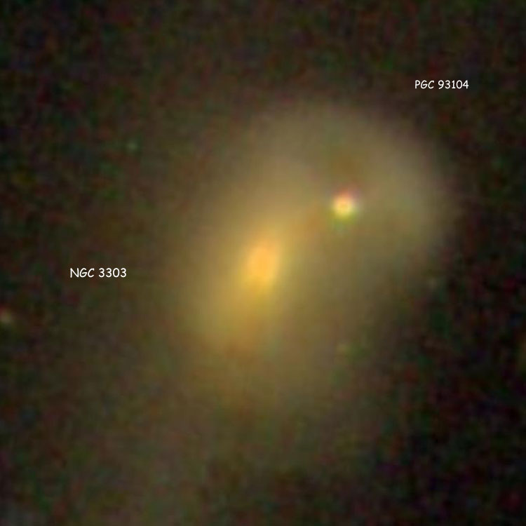 SDSS image of compact galaxy PGC 93104 and part of its much larger companion, NGC 3303