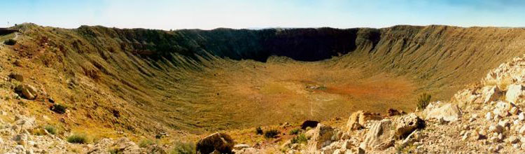 A ground view of Barringer Crater, also known as Meteor Crater, in Arizona