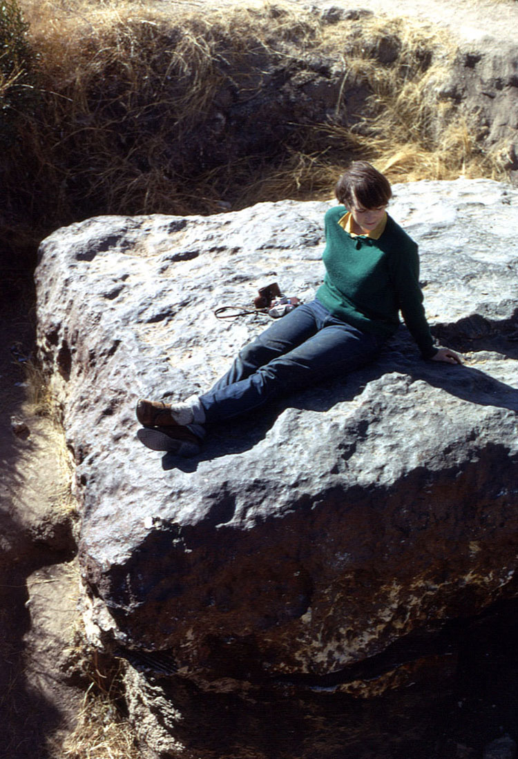 1967 photo of Hoba meteorite with girl (Laurie Venter) sitting on it to give a sense of its size