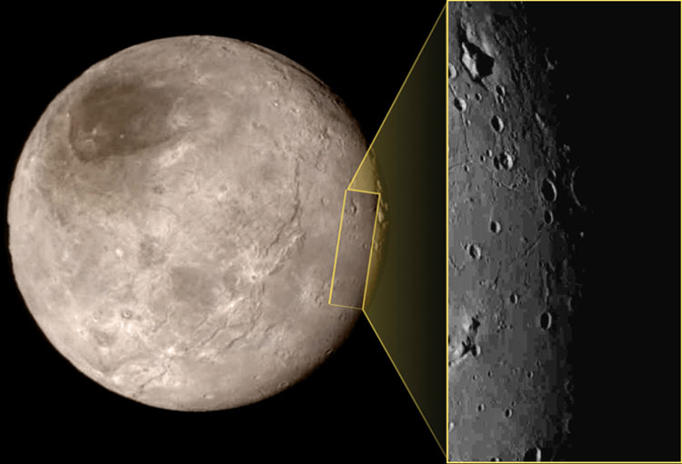 Closeup of a portion of Charon taken 90 minutes before closest approach on July 14, 2015