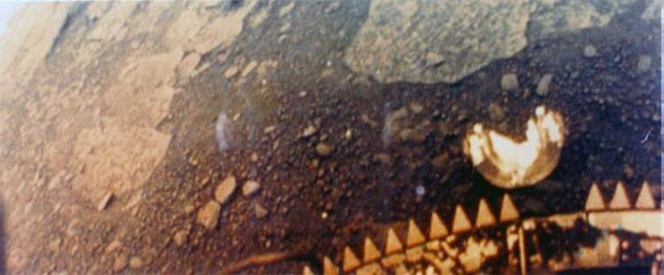 Color version of the left half of one of the images taken by the Venera 13 lander on Venus
