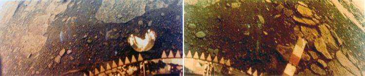 Composite of the two color versions of one of the images taken by the Venera 13 lander on Venus