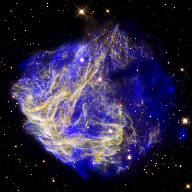 Composite of visual and X-ray images of supernova remnant N49
