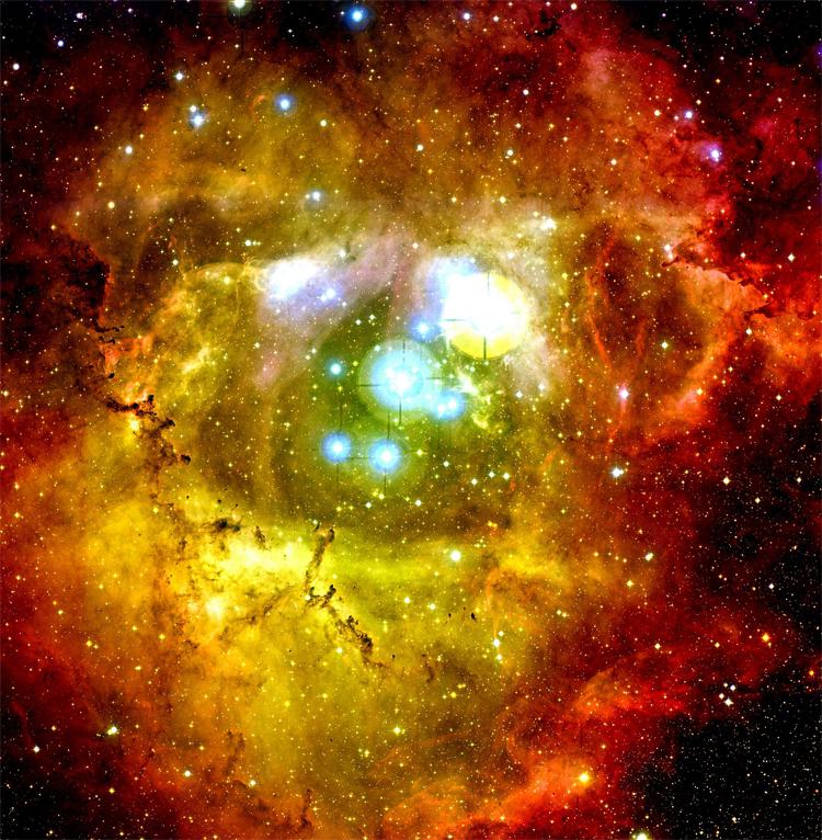 CFHT image of the emission nebulae and star clusters collectively referred to as the Rosette Nebula