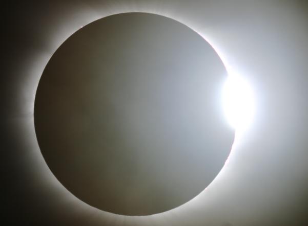 An image of the March 29, 2006 solar eclipse showing the 'diamond ring' effect seen at the start and end of the eclipse, when sunlight can stream through valleys on the limb of the Moon